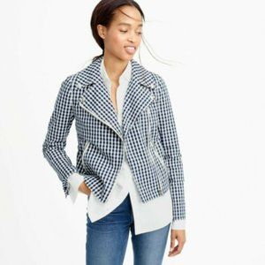 J. Crew Jacket 2 Blue/White Gingham Plaid Motorcycle E9918 NWOT